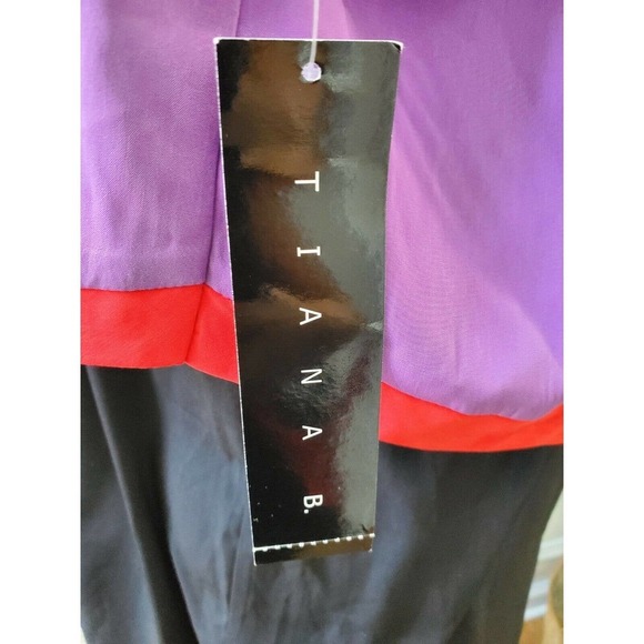 Tiana B Women Purple/Black Polyester ShortSleeve Scoop Neck Knee Length Dress 14 - Picture 6 of 11